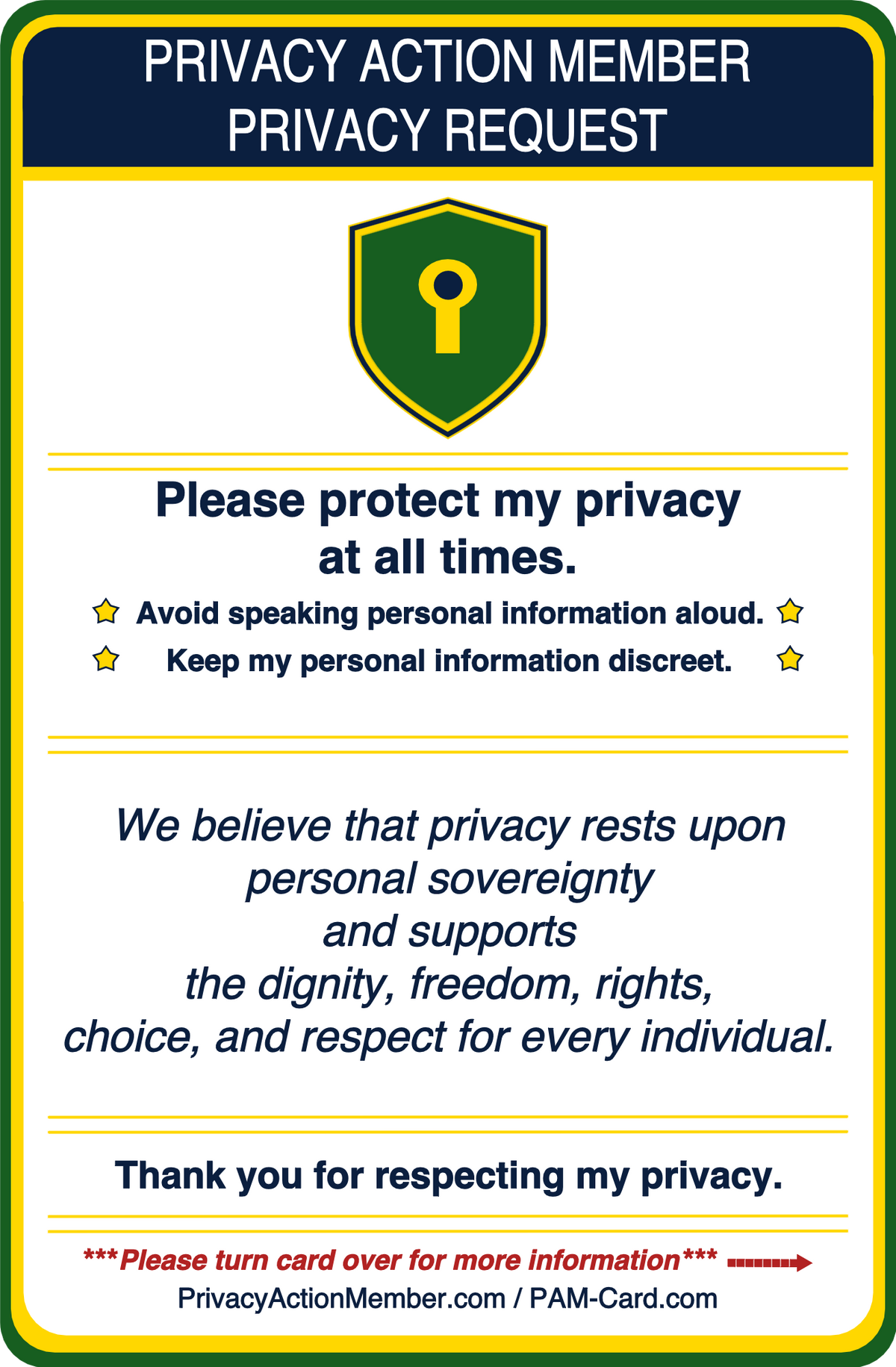 General Privacy Action Member Cards (Packs of 2 / 7 / 15)