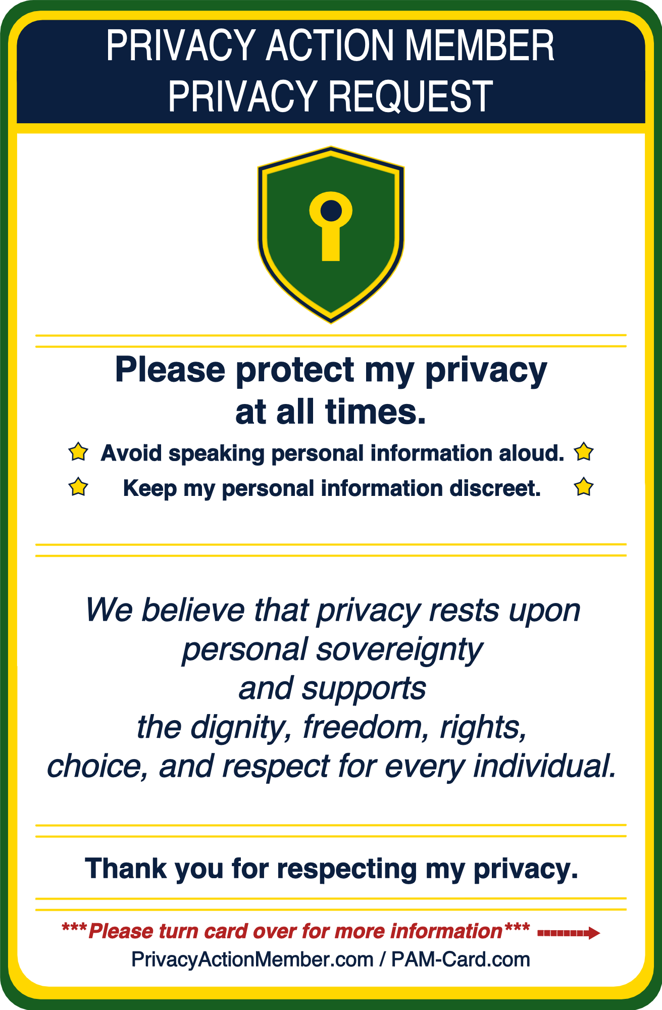 General Privacy Action Member Cards (Packs of 2 / 7 / 15)