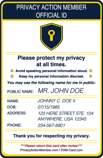 Personalized Privacy Action Member Cards